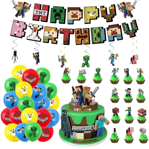 47stk Geburtstagsdeko Jungen Mädchen 2-12 Jahre Miner Gamer Luftballons Geburtstag Deko Set Miner Gamer Geburtstag Tortendeko Happy Birthday Girlande Kuchen Muffin Topper Kindergeburtstag Party Deko 47stk Geburtstagsdeko Jungen Mädchen 2-12 Jahre Miner Gamer Luftballons Geburtstag Deko Set Miner Gamer Geburtstag Tortendeko Happy Birthday Girlande Kuchen Muffin Topper Kindergeburtstag Party Deko von HVIERO