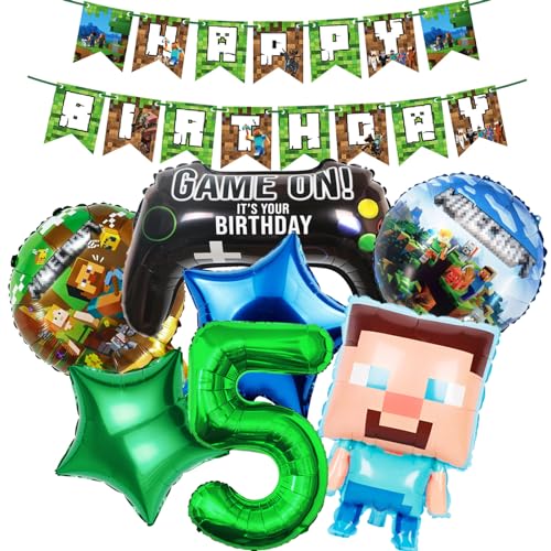 8 Stk Geburtstagsdeko Jungen 5 Jahre Miner Gamer Anime Cartoon Kindergeburtstag Luftballons Geburtstag Deko Set Happy Birthday Girlande Kinder Grün Blau Banner Helium Folienballon Partyzubehör Deko 8 Stk Geburtstagsdeko Jungen 5 Jahre Miner Gamer Anime Cartoon Kindergeburtstag Luftballons Geburtstag Deko Set Happy Birthday Girlande Kinder Grün Blau Banner Helium Folienballon Partyzubehör Deko von HVIERO