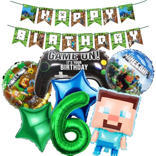 8 Stk Geburtstagsdeko Jungen 6 Jahre Miner Gamer Anime Cartoon Kindergeburtstag Luftballons Geburtstag Deko Set Happy Birthday Girlande Kinder Grün Blau Banner Helium Folienballon Partyzubehör Deko 8 Stk Geburtstagsdeko Jungen 6 Jahre Miner Gamer Anime Cartoon Kindergeburtstag Luftballons Geburtstag Deko Set Happy Birthday Girlande Kinder Grün Blau Banner Helium Folienballon Partyzubehör Deko von HVIERO