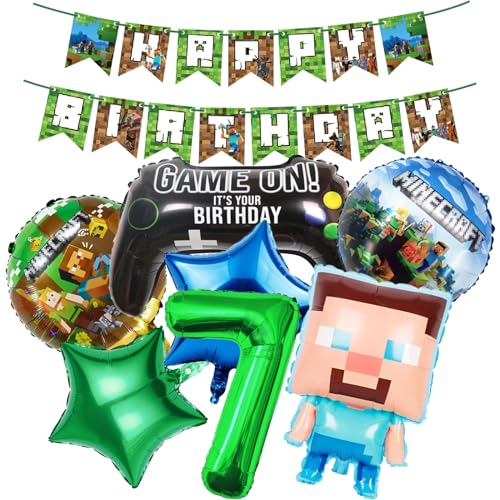8 Stk Geburtstagsdeko Jungen 7 Jahre Miner Gamer Anime Cartoon Kindergeburtstag Luftballons Geburtstag Deko Set Happy Birthday Girlande Kinder Grün Blau Banner Helium Folienballon Partyzubehör Deko 8 Stk Geburtstagsdeko Jungen 7 Jahre Miner Gamer Anime Cartoon Kindergeburtstag Luftballons Geburtstag Deko Set Happy Birthday Girlande Kinder Grün Blau Banner Helium Folienballon Partyzubehör Deko von HVIERO