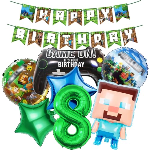 8 Stk Geburtstagsdeko Jungen 8 Jahre Miner Gamer Anime Cartoon Kindergeburtstag Luftballons Geburtstag Deko Set Happy Birthday Girlande Kinder Grün Blau Banner Helium Folienballon Partyzubehör Deko 8 Stk Geburtstagsdeko Jungen 8 Jahre Miner Gamer Anime Cartoon Kindergeburtstag Luftballons Geburtstag Deko Set Happy Birthday Girlande Kinder Grün Blau Banner Helium Folienballon Partyzubehör Deko von HVIERO