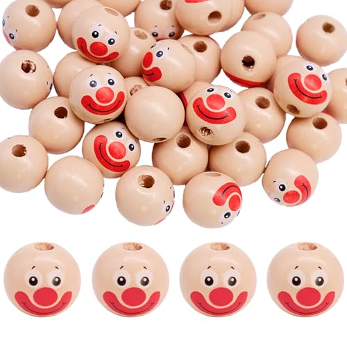 40 Stück Holzperlen mit Gesicht, 20mm Holzköpfe mit Gesicht, Runde Clowns Holzkugeln mit Loch Holzperlen Natur Holz Bastel Perlen für DIY Schmuck Herstellung Handwerk 40 Stück Holzperlen mit Gesicht, 20mm Holzköpfe mit Gesicht, Runde Clowns Holzkugeln mit Loch Holzperlen Natur Holz Bastel Perlen für DIY Schmuck Herstellung Handwerk von HVIHWI