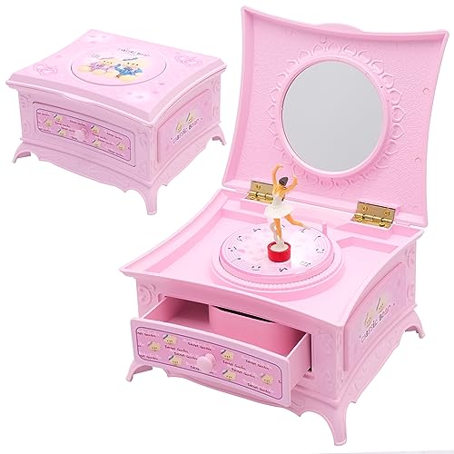 Ballerina Spieluhr mit Melodie, Klassische Spieluhr Schmuckaufbewahrung Kinder Schmuckschatulle mit Spiegel, Schublade Für Mädchen (Rosa) von HVIHWI