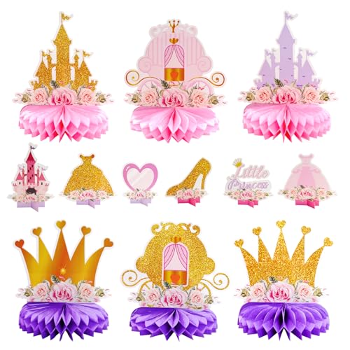 HVIHWI 12 Stück Prinzessin Geburtstag Deko Mädchen, Niedliche Prinzessin Party Honeycomb Ball Dekorationen, Mittelstücke Bienenwabe Prinzessin Themen Partydekorationen für Party, Babyparty von HVIHWI