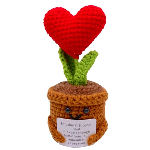 Handgefertigte Häkelblumen, emotionale Unterstützung, Geschenk, kleine getopfte gestrickte Schreibtischdekorationen, niedliches rotes Herzgarn, Topfpflanze, motivierendes Geschenk zum Jäten, Handgefertigte Häkelblumen, emotionale Unterstützung, Geschenk, kleine getopfte gestrickte Schreibtischdekorationen, niedliches rotes Herzgarn, Topfpflanze, motivierendes Geschenk zum Jäten, von HVIHWI