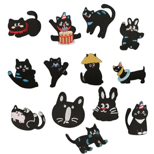 13 PCs Auf/Eisen Auf Flecken Cartoon Katzen Bestickte Flecken Nähflecken Applikationsflecken Für Die Beuteldekoration von HVRFJXI