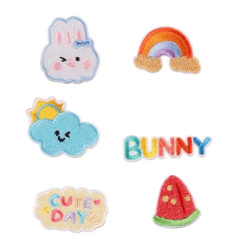 6 PCs Regenbogenreparaturflecken Tiereisen Auf Gestickten Flecken Cartoon Kaninchen Auf Dekorative Applikationen Für Nähen von HVRFJXI