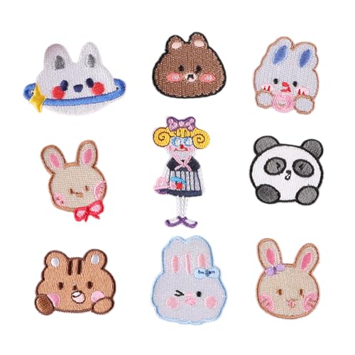 9 PCs Cartoon Panda Bestickte Flecken Eisen Auf Flecken Tierreparaturflecken Kaninchen Nähflecken Für Kleidertasche von HVRFJXI