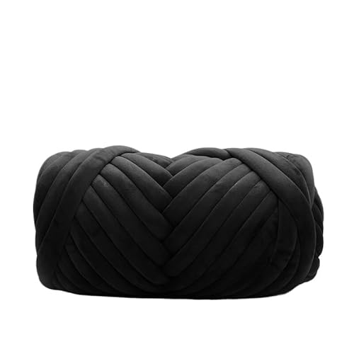 Armstrickgarn, 1 kg, Samt, dick, super sperrig, grobes Garn, Handstrickgarn, gewebter Faden, Korb, Decke, Teppiche, Riesengarn, DIY, Arm-Handstrickdecke (Farbe: Schwarz, 1 kg) von HWJFDC