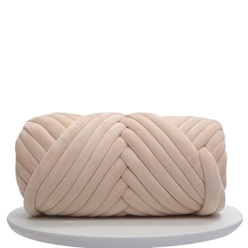 Armstrickgarn, 1 kg, Samt, dick, super sperrig, grobes Garn, Handstrickgarn, gewebter Faden, Korb, Decke, Teppiche, riesiges Garn, DIY, Arm-Handstrickdecke (Farbe: Beige, 1 kg) von HWJFDC
