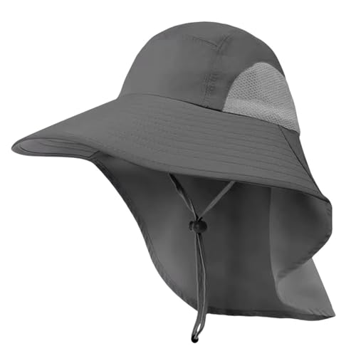 Fischerhut Herren Sommer Sonnenhut mit großer Krempe for Männer und Frauen, atmungsaktive Angelkappen, Sonnenschutz, UV-Schutz, Netzstoff, Fischerhut, Wandern, Outdoor, Strandkappe(Dark Grey) von HWJFDC