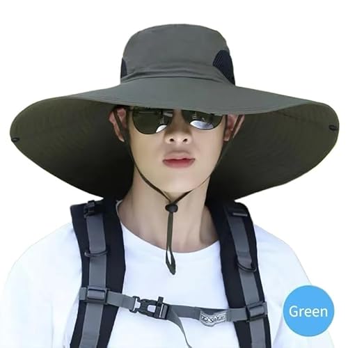 Fischerhut Herren Sommer Sonnenhut mit großer Krempe for Männer und Frauen, atmungsaktive Angelkappen, Sonnenschutz, UV-Schutz, Netzstoff, Fischerhut, Wandern, Outdoor, Strandkappe(Green) von HWJFDC