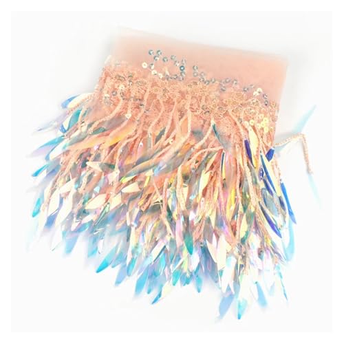 HWJFDC Fransen 1/2 Yards 15 cm Pailletten Quasten Fransen Stickerei Spitzenbesatz Band Bänder Tanzkleid Kleidung Stoff DIY Nähzubehör(Champagne,15cm-2Yards) von HWJFDC