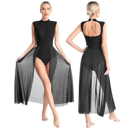 HWJFDC Moderne Ballettkostüme Damen Lyrisches Tanzkleid mit Blumenspitze, geteiltes Netzstoff, Trikot for Ballett, Gymnastik, Eiskunstlauf, Moderne zeitgenössische Performance-Tanzkleidung(Black,XXL) HWJFDC Moderne Ballettkostüme Damen Lyrisches Tanzkleid mit Blumenspitze, geteiltes Netzstoff, Trikot for Ballett, Gymnastik, Eiskunstlauf, Moderne zeitgenössische Performance-Tanzkleidung(Black,XXL) von HWJFDC