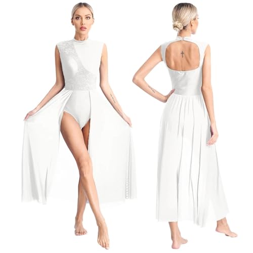 HWJFDC Moderne Ballettkostüme Damen Lyrisches Tanzkleid mit Blumenspitze, geteiltes Netzstoff, Trikot for Ballett, Gymnastik, Eiskunstlauf, Moderne zeitgenössische Performance-Tanzkleidung(White,XL) HWJFDC Moderne Ballettkostüme Damen Lyrisches Tanzkleid mit Blumenspitze, geteiltes Netzstoff, Trikot for Ballett, Gymnastik, Eiskunstlauf, Moderne zeitgenössische Performance-Tanzkleidung(White,XL) von HWJFDC