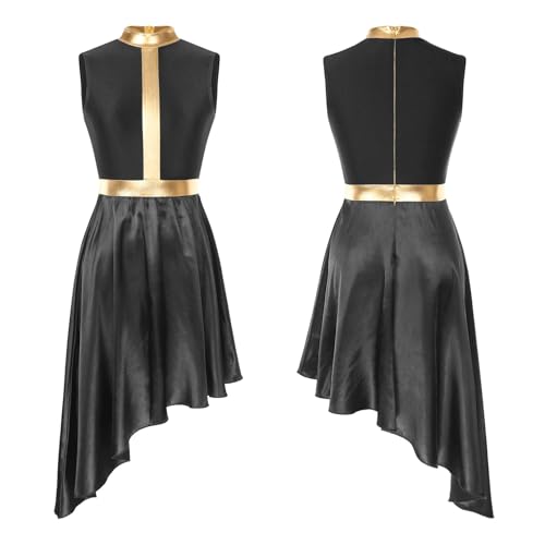 HWJFDC Moderne Ballettkostüme Lyrisches Tanzkleid for Damen, modernes zeitgenössisches Ballettkostüm, ärmellos, Netzstoff, Tüll, hoher und niedriger Rock, Lob, liturgische Tanzkleidung(Black,L) von HWJFDC