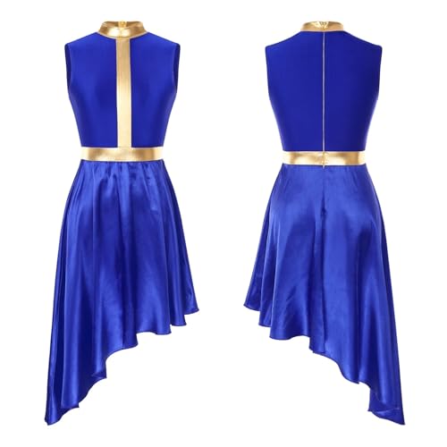 HWJFDC Moderne Ballettkostüme Lyrisches Tanzkleid for Damen, modernes zeitgenössisches Ballettkostüm, ärmellos, Netzstoff, Tüll, hoher und niedriger Rock, Lob, liturgische Tanzkleidung(Blue,L) von HWJFDC