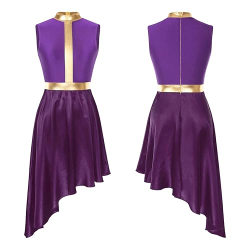 HWJFDC Moderne Ballettkostüme Lyrisches Tanzkleid for Damen, modernes zeitgenössisches Ballettkostüm, ärmellos, Netzstoff, Tüll, hoher und niedriger Rock, Lob, liturgische Tanzkleidung(Purple,S) von HWJFDC