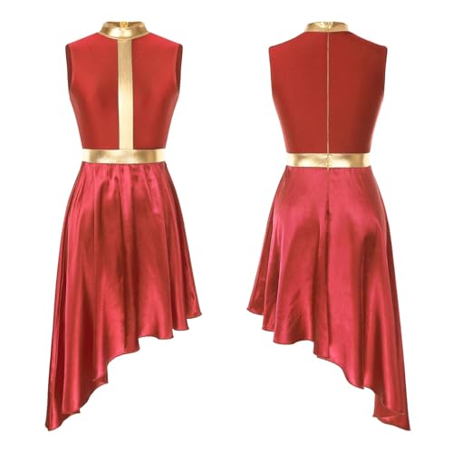 HWJFDC Moderne Ballettkostüme Lyrisches Tanzkleid for Damen, modernes zeitgenössisches Ballettkostüm, ärmellos, Netzstoff, Tüll, hoher und niedriger Rock, Lob, liturgische Tanzkleidung(Red,M) von HWJFDC