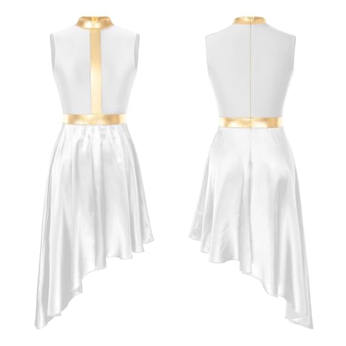 HWJFDC Moderne Ballettkostüme Lyrisches Tanzkleid for Damen, modernes zeitgenössisches Ballettkostüm, ärmellos, Netzstoff, Tüll, hoher und niedriger Rock, Lob, liturgische Tanzkleidung(White,M) von HWJFDC