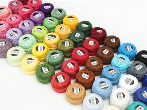 Stickgarn 54-Farben-Set, Größe 8, Baumwoll-Perlengarn for Häkeln, Sticken, Basteln, Smocking-Applikationen, 43 Yards lang. von HWJFDC