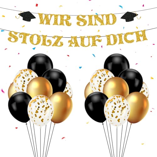 Banner Abschluss Girlande mit 12 Stück Graduation Luftballons, Abschlussfeier Deko, Schwarz Gold Latexballons Konfetti, für Oberschule Universität Abschlussfeier Deko Banner Abschluss Girlande mit 12 Stück Graduation Luftballons, Abschlussfeier Deko, Schwarz Gold Latexballons Konfetti, für Oberschule Universität Abschlussfeier Deko von HWJPDMBD