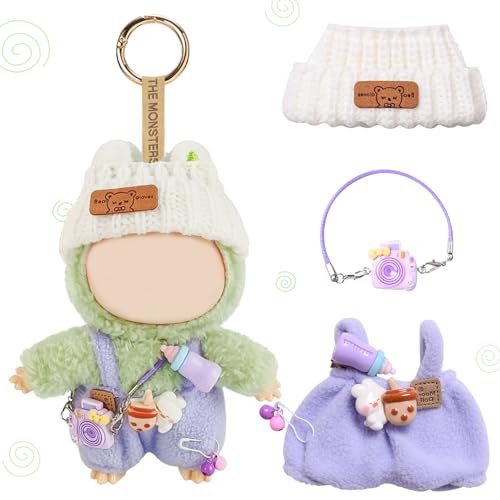 HWJPDMBD Kleidung für Puppe, Bekleidung für 15-17cm Plüsch, Kuscheltier Kleidung Outfit nur Bekleidungs zubehör, Inklusive Mütze, Latzhose, Kamera, Puppenzubehör Geschenke (B) von HWJPDMBD