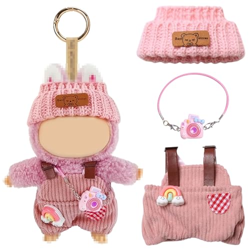 HWJPDMBD Kleidung für Puppe, Bekleidung für 15-17cm Plüsch, Kuscheltier Kleidung Outfit nur Bekleidungs zubehör, Inklusive Mütze, Latzhose, Kamera, Puppenzubehör Geschenke (D) von HWJPDMBD