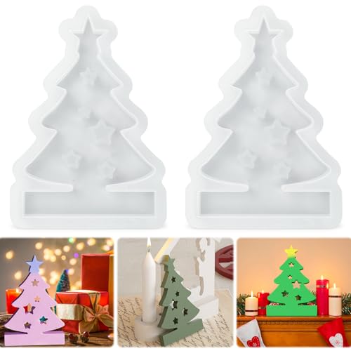 Silikonformen Gießformen, 2 Stück Weihnachtsbaum Teelichthalter Kerzenformen, silikonform tannenbaum, silikonform weihnachten, für Kerzenherstellung, Handgefertigte Seife, DIY Handwerk von HWJPDMBD