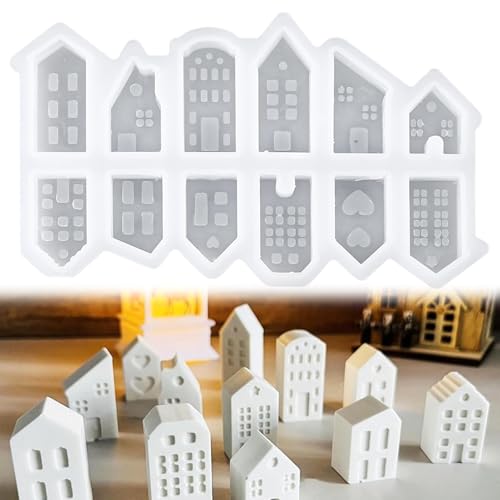 12 Stück Silikonformen Gießformen Häuser, silikonform weihnachten, Kerzenformen zum Gießen, Mini Silikonform Haus Gips Zum Gießen, für Kerzenherstellung, Handgefertigte Seife, DIY Handwerk von HWJPDMBD