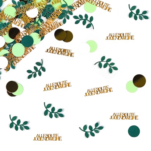 Jugendweihe Deko, 200 Stück Jugendweihe Konfetti mit Blätter und Punkte Motiven, deko jugendweihe junge, Tischdeko Jugendweihe Grün Gold, Tischdeko Jugendweihe für Junge & Mädchen von HWJPDMBD
