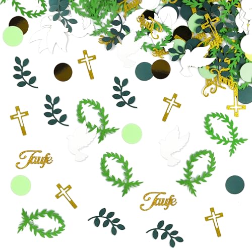 200 Stück Streudeko Taufe, Tischdeko Taufe Junge Mädchen, Streudeko Kommunion, Konfetti Taufe Gold Grün, FischTauben Deko Taufe, Für Firmung Konfirmation Babyshowerparty Taufdeko von HWJPDMBD