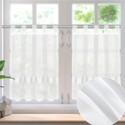 HWSWSH 2 Stk Scheibengardine, 60 x 90cm Bistrogardine, Kurzgardine Modern, durchscheinend Fenstergardinen, Wohnzimmer Küchengardinen, Leinen Vorhang Kurz, küchenfenster, Kurzgardine mit Ösen für Küche HWSWSH 2 Stk Scheibengardine, 60 x 90cm Bistrogardine, Kurzgardine Modern, durchscheinend Fenstergardinen, Wohnzimmer Küchengardinen, Leinen Vorhang Kurz, küchenfenster, Kurzgardine mit Ösen für Küche von HWSWSH