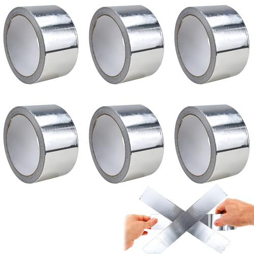 HWSWSH 6 Rollen Aluminium Klebeband,5cm x 20m Aluminiumband,Aluklebeband hitzebeständig,Alu klebeband,Alu Tape,Aluminium folienband,Feuchtigkeitsbeständig,Aluminiumklebeband für Isolierung&Reparieren von HWSWSH