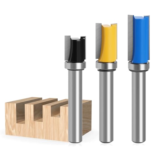 3 Stück bündigfräser 8mm, Kopierfräser Router Bit, für Bündigfräser Kugellager Oben, Trimm Carving Tool (3) von HWTONG