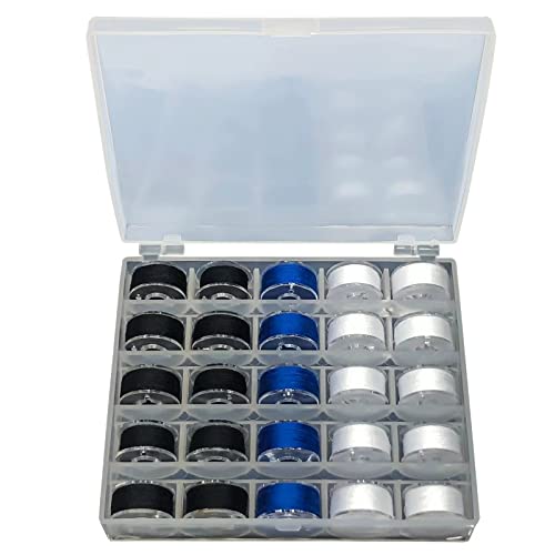 25 Stück farbig schwarz-weiß blau Nähgarn Set, Nähzubehör, mit übersichtlicher Aufbewahrungsbox, Nähmaschinen-Spule, Nähgarn Spule Set, vorgewickelte Spule, DIY Spule von HWX Media