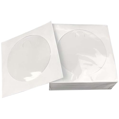 CD -Ärmel 4, 9 x 4, 9 Zoll DVD -Ärmel 100 -Pack mit klarem Fenster und Klappen -DVD -Weißpapier CD -Hülle für Heimkino- und Speicherzubehör von HWXZUUO
