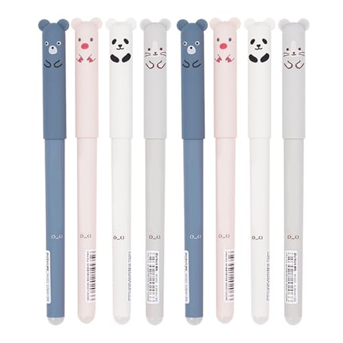 HWXZUUO 8pcs löschbare Stifte, 0, 5 mm feiner Punkt löschbare Tintenstifte mit Radiergummi, glattes wandendes schwarzes Gel, niedlicher Bärengel Stift für Schreibwarenvorräte Geschenke von HWXZUUO