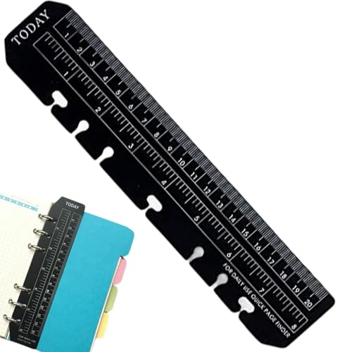 Kunststoff-Seitenmarker-Binder Lineal Beutel PageFinder Messung Lesezeichen Lineal Snap-In Binder für A5 Größe 6-Loch-Notizbuch (Schwarz) Lesezeichen von HWXZUUO