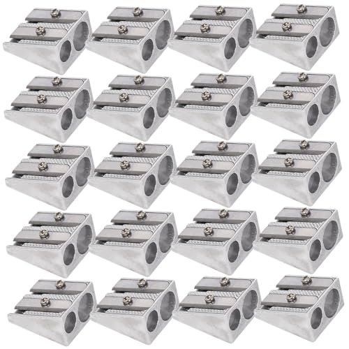 Metallstiftschärfer, 20pcs 2-Loch-Bleistiftspitzer, Handbuch für Aluminiumlegierung, tragbarer Sharper für Schulen, Büros, Häuser Eyeliner Make-up von HWXZUUO