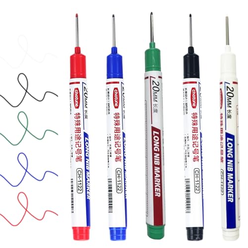 Permanente Markierungen 5pcs wasserdichte Konstruktionsmarkierungen 20mm Reichweite Spitze Schnell trocknende Tinte Marker 5 Farben Lochmarker für Metall, Holz, Stoff, Kunststoff, Gestein glattem Mal von HWXZUUO