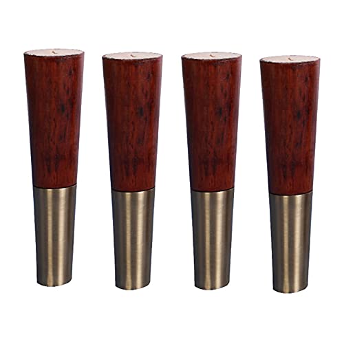 4 Stück Holz Tischbeine,Massivholz Schräg Konisch Ersatz Möbelfüße Möbelbeine,mit Gold Messing Abdeckung & Montageplatten & Schrauben für Sofa Bett Schrank(Color:Walnut,Size:18cm/7.08in) von HWZP026