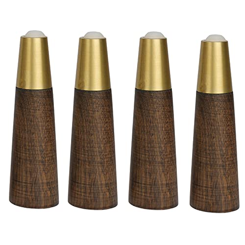 4 Stück Holz Tischbeine,Massivholz Schräg Konisch Ersatz Möbelfüße Möbelbeine,mit Gold Messing Abdeckung & Montageplatten & Schrauben für Sofa Bett Schrank(Color:brown,Size:18cm/7.08in) von HWZP026