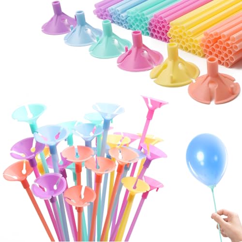 120 Stück Ballonstäbe, 32 cm, Kunststoff, Ballonstab mit Bechern, wiederverwendbar, für Hochzeit, Geburtstag, Feiertage, Jubiläum, Party-Dekoration, bunt von HXC