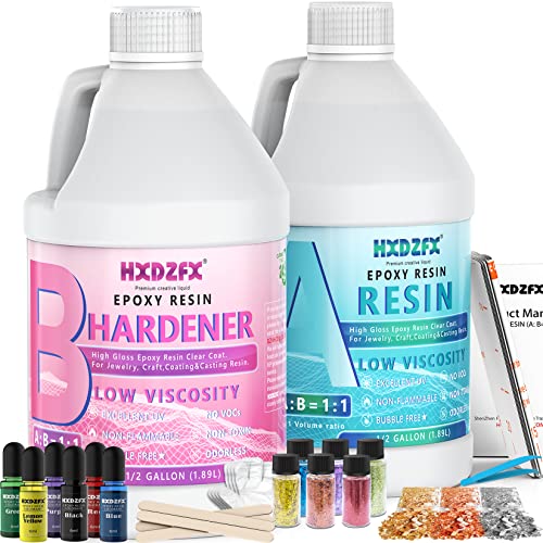 Epoxidharz Set mit Härter - 1 Gallone/3785ml Glasklar Kunstharz Gießen, Epoxy Resin, mit Goldfolienstücke und Epoxidharz Farbe, Harz Set für Holz, Schmuckherstellung, Malerei, Handwerk Epoxidharz Set mit Härter - 1 Gallone/3785ml Glasklar Kunstharz Gießen, Epoxy Resin, mit Goldfolienstücke und Epoxidharz Farbe, Harz Set für Holz, Schmuckherstellung, Malerei, Handwerk von HXDZFX