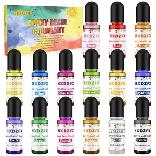 Epoxidharz-Farbstoff – 18 Farben, Pigment-Harz, Epoxidharz, Flüssigkeiten, transparent, Farbstoff mit hohem Konzentrat, für Harz, Basteln, Schmuckherstellung (jeweils 10 ml) von HXDZFX