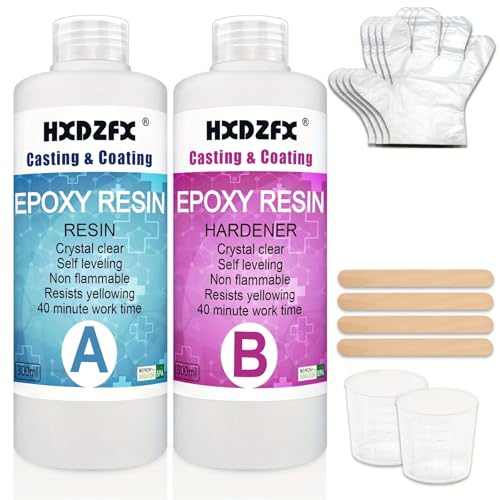 Epoxidharz Set mit Härter - Verhältnis Glasklar Epoxy Resin, Kunstharz Gießen mit Glitzer,Harz Farben,Goldfolie,für Anfänger, DIY-Harzkunst von HXDZFX