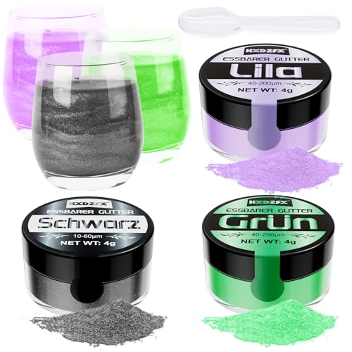 Essbarer Glitzer für Getränke - 3 Farben Lebensmittelfarbe Pulver, Geschmacksneutrales Glitzerpulver für Schokolade, Glitzerpuder für Cocktail Drinks, Fondant, Drinks, Flüssigkeiten - 4g Essbarer Glitzer für Getränke - 3 Farben Lebensmittelfarbe Pulver, Geschmacksneutrales Glitzerpulver für Schokolade, Glitzerpuder für Cocktail Drinks, Fondant, Drinks, Flüssigkeiten - 4g von HXDZFX