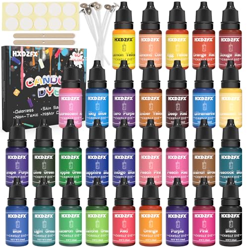 Flüssig-Kerzenfarbe – 30 Farben Wachsfarbe auf Ölbasis für die Herstellung von Kerzen, Farbstoff-Set für Sojawachs, Bienenwachs, Kerzenwachs von HXDZFX