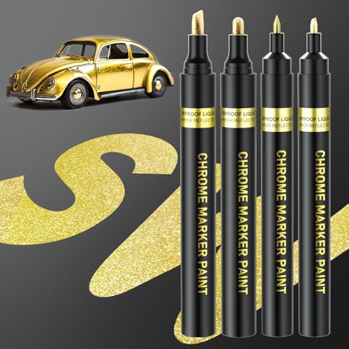HXDZFX Metallic Stifte Set - Metallic Chrom Marker, Wasserfest Steine bemalen stifte, Glänzender Permanenter Flüssiger Acrylstifte für Holz, Harzmalerei, Modellieren, Bastel, Glass - Gold 4 PCS HXDZFX Metallic Stifte Set - Metallic Chrom Marker, Wasserfest Steine bemalen stifte, Glänzender Permanenter Flüssiger Acrylstifte für Holz, Harzmalerei, Modellieren, Bastel, Glass - Gold 4 PCS von HXDZFX